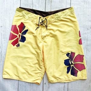 Billabong Men’s Factory Stretch Floral Print Yellow Liner less Board Shorts 38